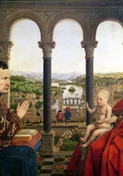 Die Rolin-Madonna (La Vierge de Chancelier Rolin), Detail der Ansicht zwischen den Säulen, ca. 1435